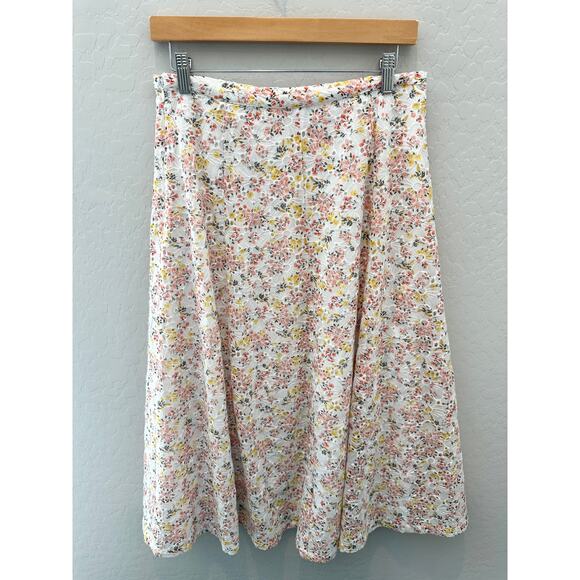 LOFT | Floral Eyelet White Yellow Pink Midi Skirt | Size 4 - Picture 5 of 7